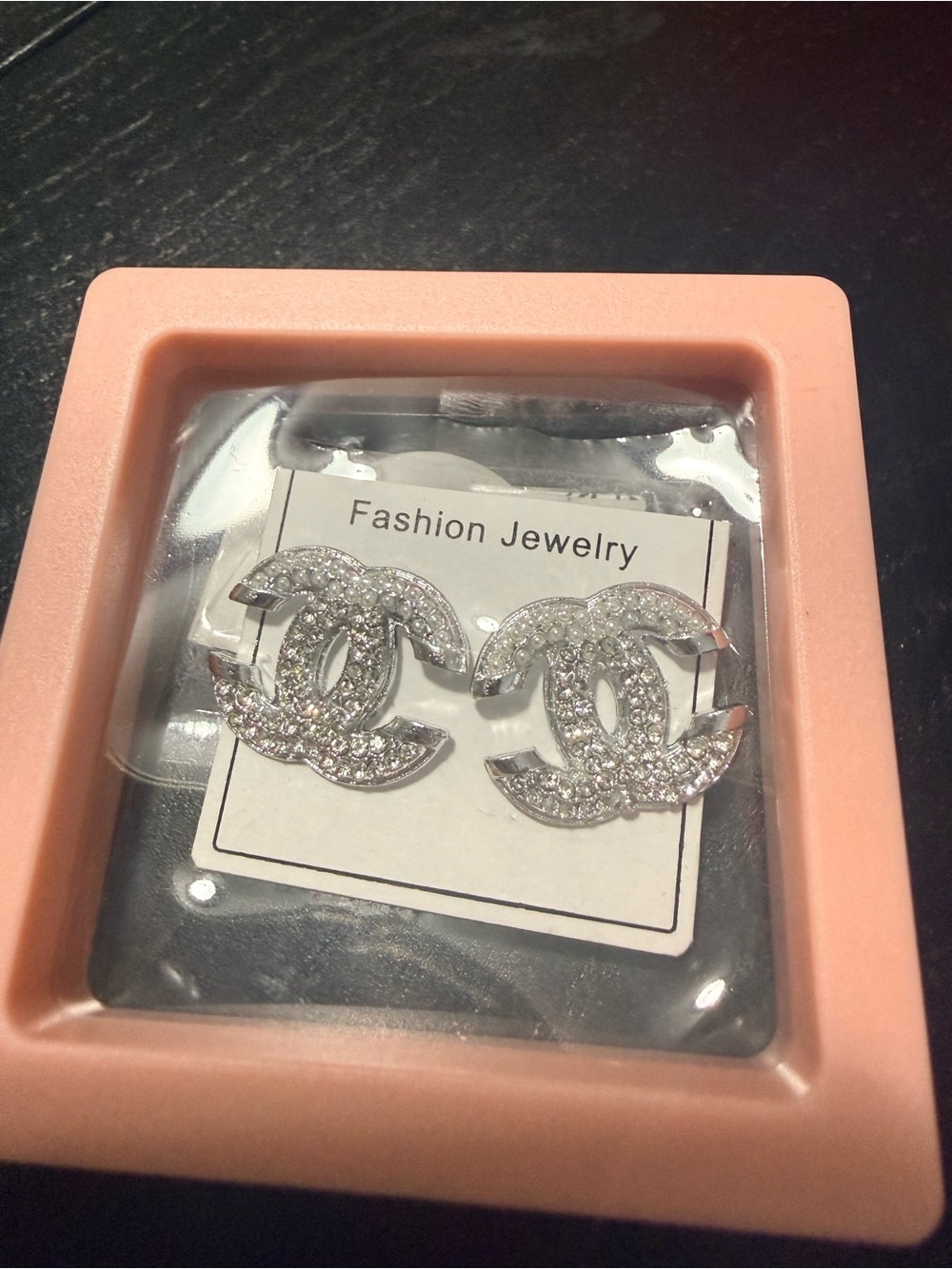 Fashion Jewelry Silver Crystal Interlocking Logo Stud Earrings